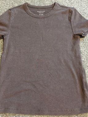 Women’s XS American Eagle Outfitters AE Short Sleeve Ribbed Tee Chocolate Brown